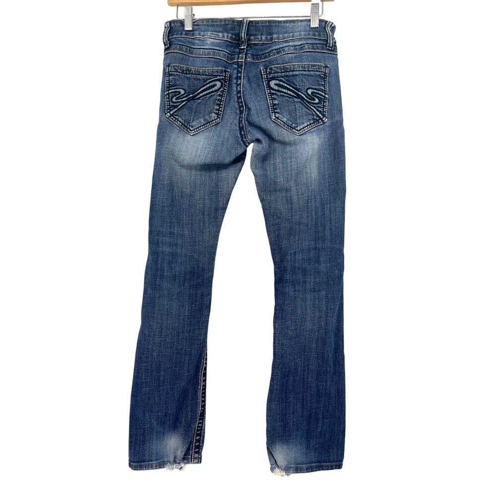 Stetson Women's 4 / 31 Blue Mid-Rise Distressed Hem Bootcut Hollywood Jeans - Picture 3 of 7